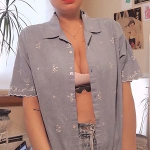 Baby blue floral button down